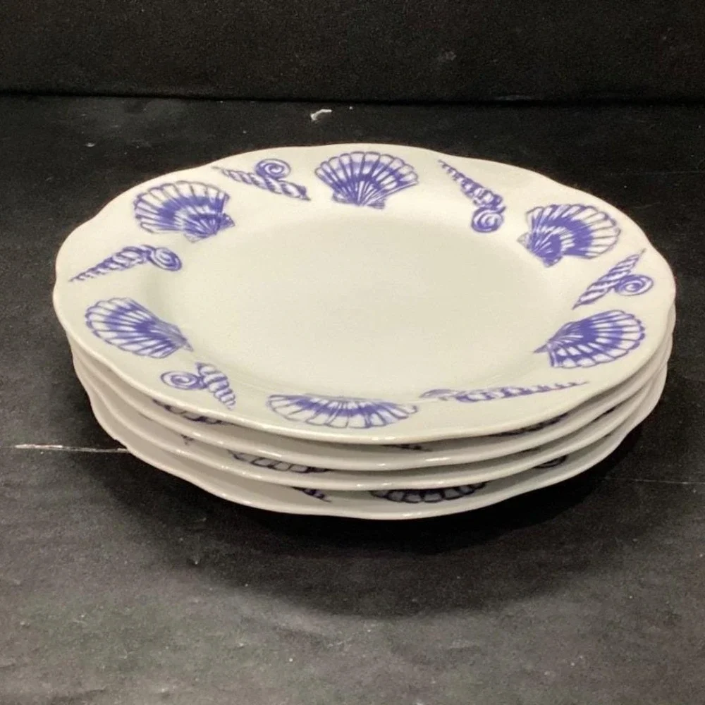 Allied Designs Seashore Luncheon Plates, Set of 4, Vintage Blue & White‎ Design